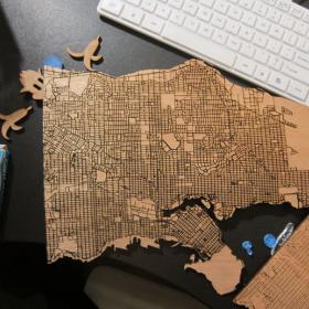 Laser cut wooden maps with public data